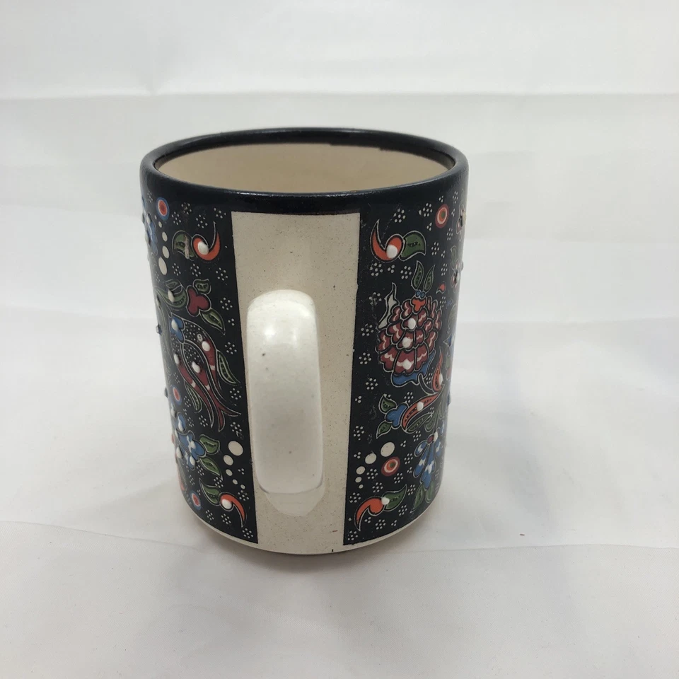Taza de cerámica tradicional turca hecha a mano taza de café azul floral Foto 3 de 4