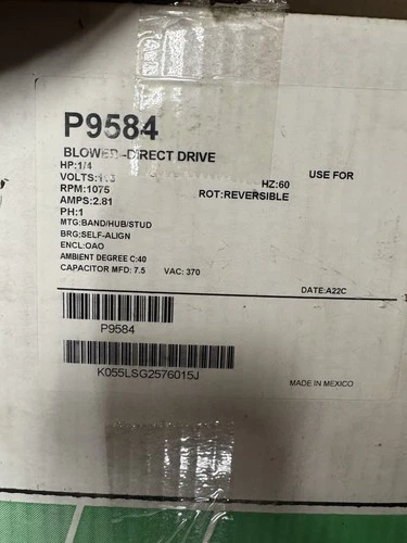 Nidec-US Motors P9584 Motor, 1/4hp, 115V, 1075RPM, 1PH