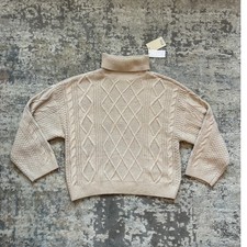 NWT Elie Tahari cowl neck cable knit cream beige sweater Medium