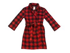 WONDERSHOP Boys Red/Black Plaid Plush Bathrobe, Attached Belt Size 12