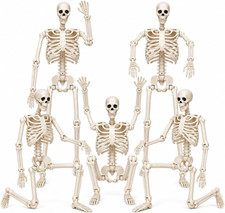 5 PCS Spooky Posable Halloween Skeleton Decor 15 Inches, Full Body Posable Joint