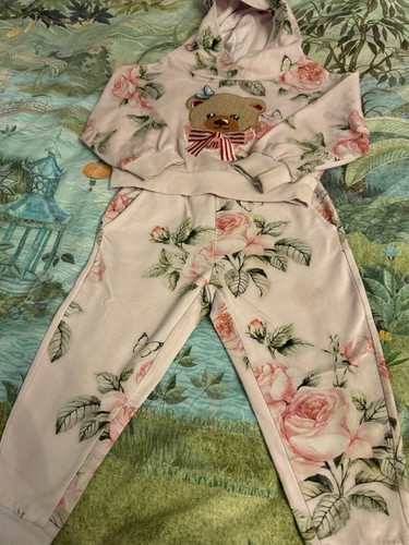 Monnalisa Girls Floral Teddy Bear Tracksuit 2/3 T - Picture 1 of 6