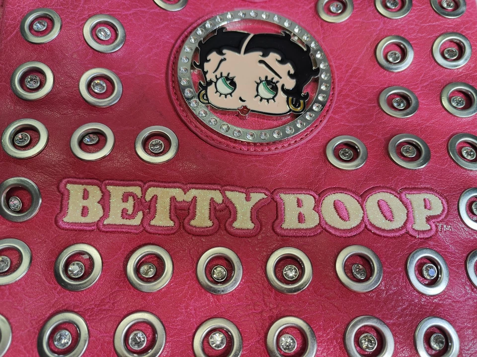 Bolso bandolera de cuero rosa Betty Boop para mujer con pedrería Foto 3 de 4