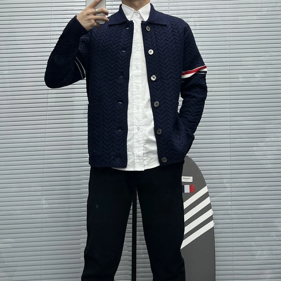 Thom Browne Para Hombre Otoño Clásico Doble Manga Lana Nueva Informal Solapa Chaqueta Foto 3 de 4