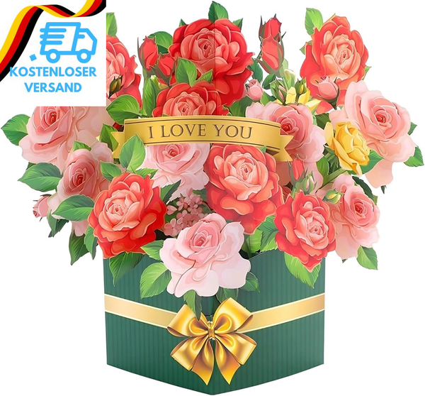 Pop Up Karte Blumen Mit Rosen,3D Geburtstagskarte Frau,Rosen Muttertag Karte,Geb-image