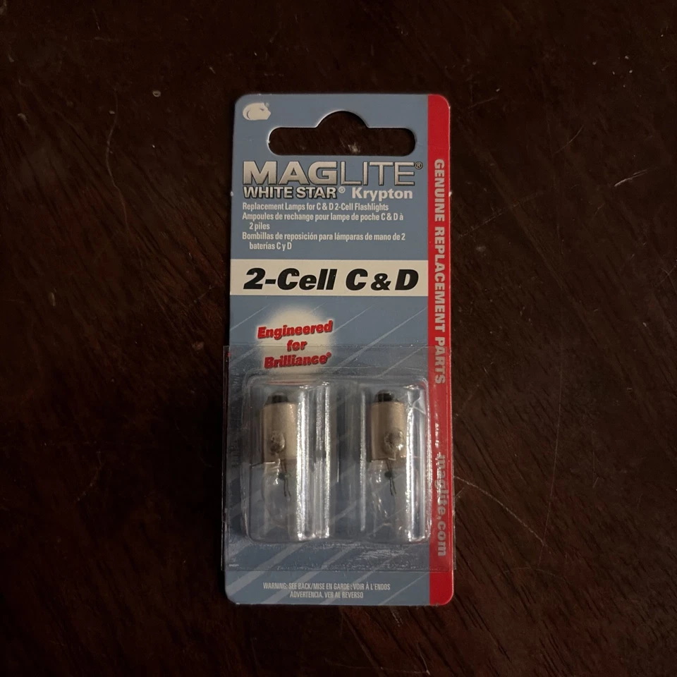 MAG-LITE MAGLITE WHITE STAR KRYPTON 2 Cell C & D Replacement Bulbs / 2 Pack. 107-000-431