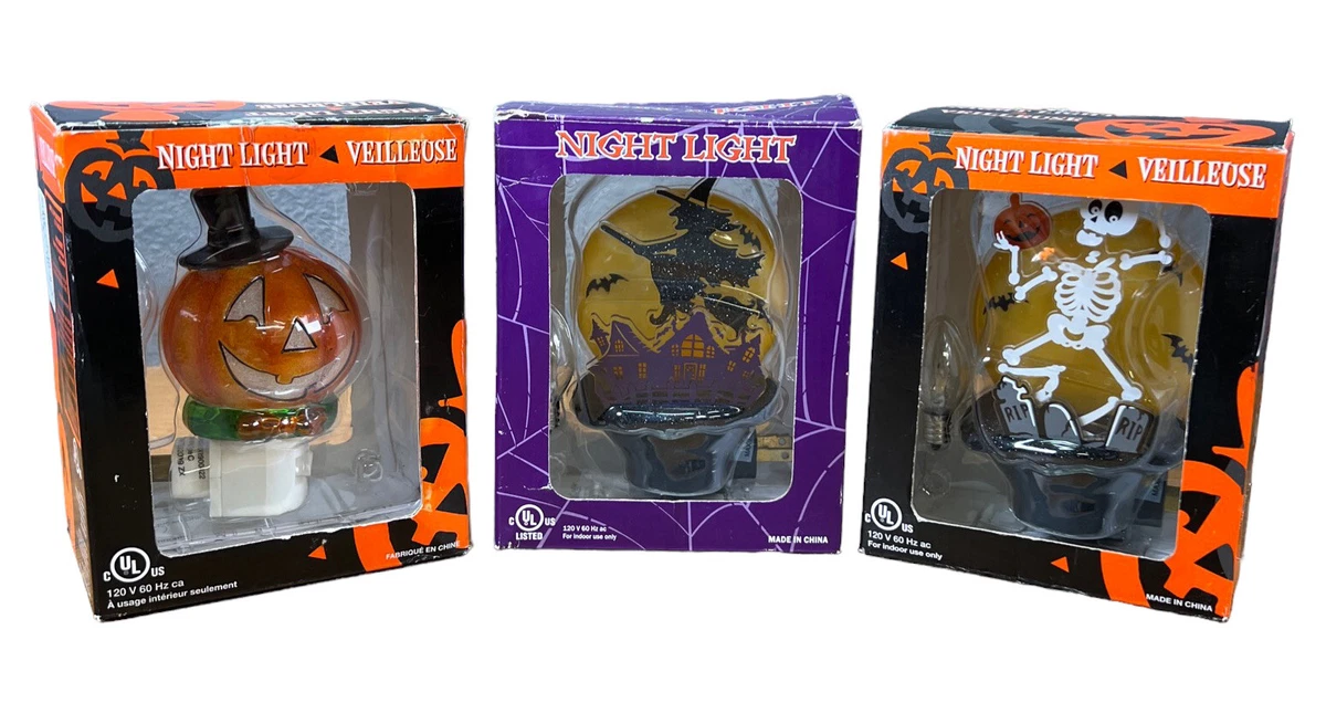 Halloween Night Light Pumpkin Witch Skeleton Black Cat Decor Costco Set Of 3