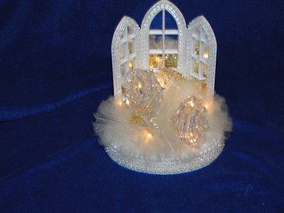 New Lighted Crystal look Roses Wedding Caketopper with chapel windows #274
