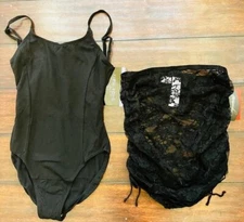 NWT Set BLACK Gilda Marx Ladies Medium Ballet Leotard & Capezio S/M Mesh Skirt