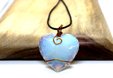 OPAL HEART PENDANT OPALITE OPPER WIRE NECKLACE REIKI ENERGY STONE CRYSTAL GIFT