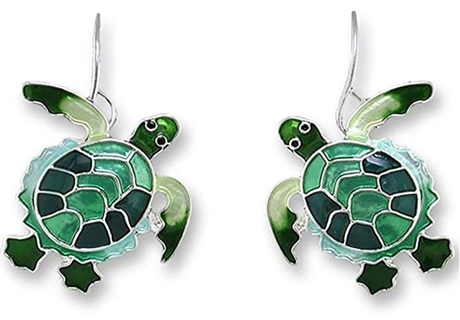 Серьги на проволоке Zarah Linda Bolhuis с зеленой черепахой покрытые эмалью и серебром 5090₽