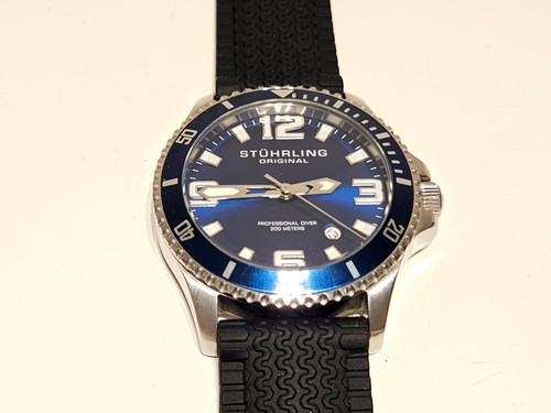 PROFFESIONAL DIVER 200m BLUE DIAL HERREN SCHWEIZER QUARZ UHR "STUHRLING" ORIGINAL - Bild 12 von 15