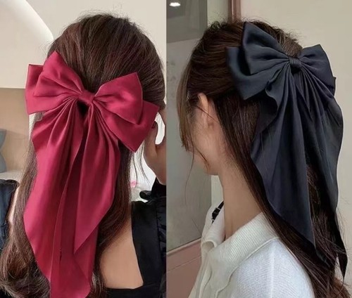 2x Pasadores de cinta de moño grande para mujeres horquilla de acero satinado pinza para el cabello negro rojo - Imagen 3 de 10