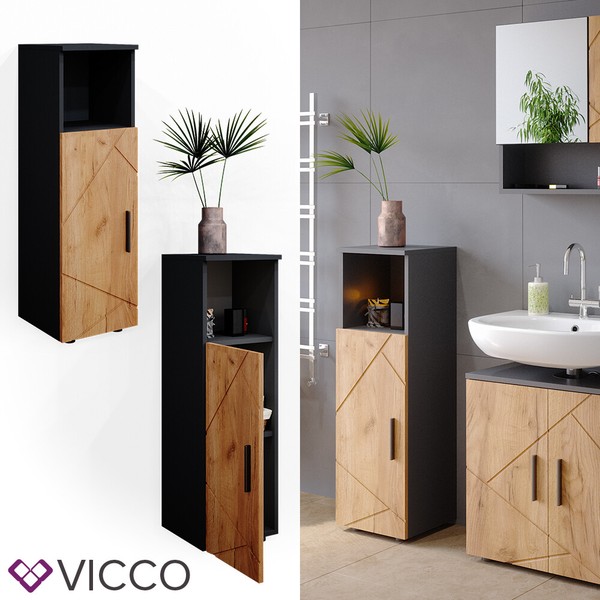 Midischrank Badschrank Badezimmerschrank Irma 3 FäCher 1 TüR Anthrazit/Gko Vicco-image