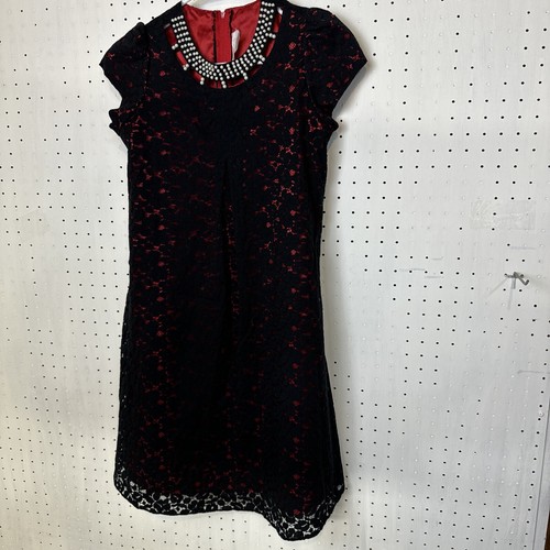 Good Girl USA Size 12 Black Red Lace Dress Pearls Pageant Dance Beautiful - Picture 2 of 20