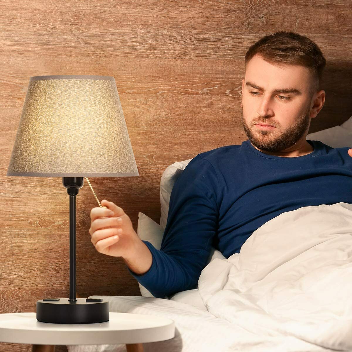 Set of 2 Modern Bedside Table Lamps Desk Lamp w/Dual USB Port/AC Outlet Bedroom eBay