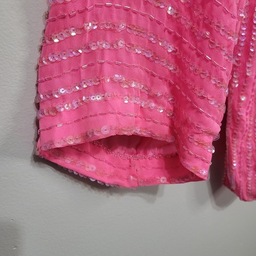Vintage 80's Showmax Silk Sequined Pink Blouse Size Large - Picture 5 of 24