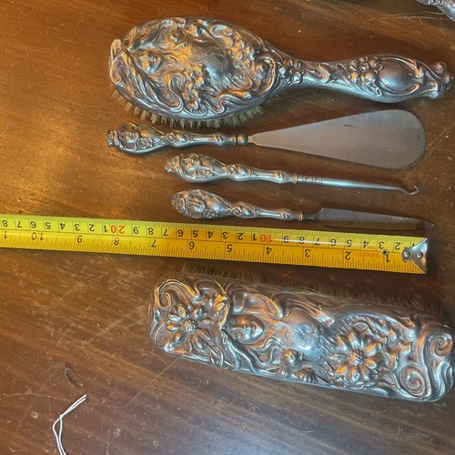 Beautiful Art Nouveau Lady / STERLING SILVER Dresser Set 7 Pc - Picture 9 of 11