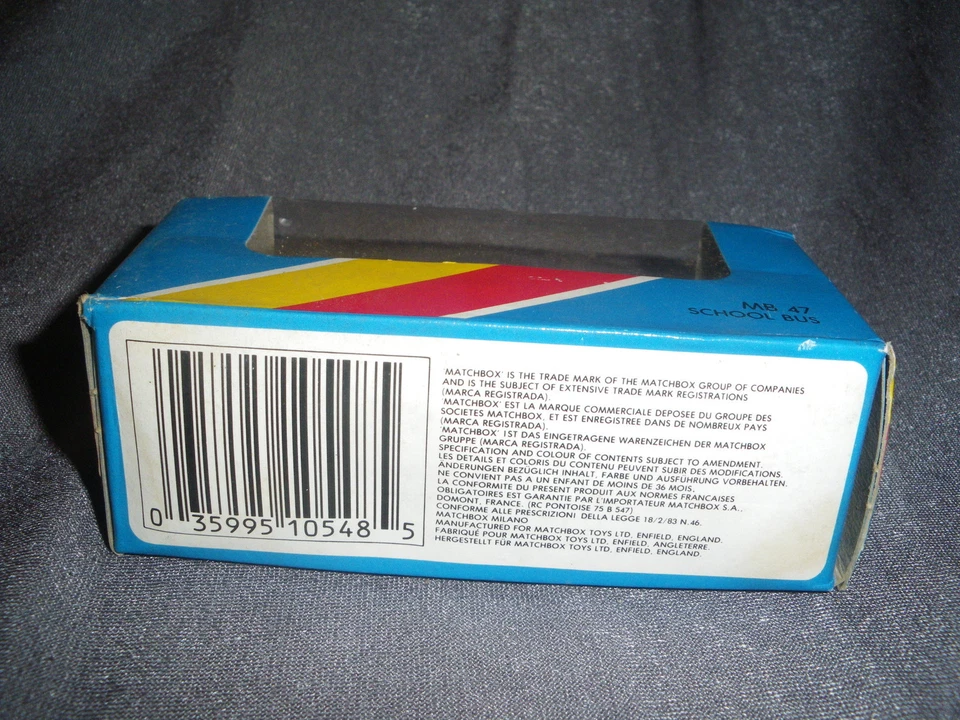 281B Vintage Matchbox MB 47 Autobus per la Scuola Quartiere 2 US 1:76 Scatola - Immagine 4 di 4