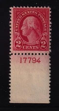 1923 Washington 2c carmine Sc 554 MNH bottom plate number single CV $15 (A09