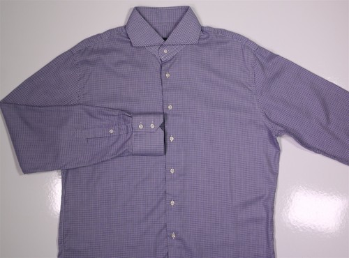 Phineas Cole Purple/Blue Houndstooth Cutaway Collar Cotton Dress Shirt 17-36 - Picture 3 of 7
