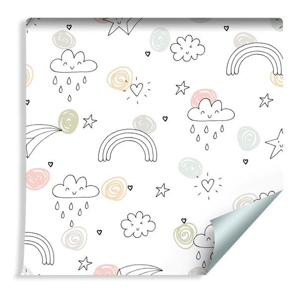 10M Vlies Tapete Rolle Kinderzimmer Sterne Herzen Regenbogen Wolken Xxl 736-image