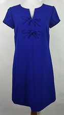 J Crew Womens Dress Size 2 Blue Presentation Bow V Neck Short Sleeve Textured