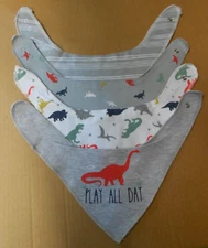 Lot of 4 MODERN BABY Infant Drool Bibs for Boys w/Dinosaurs