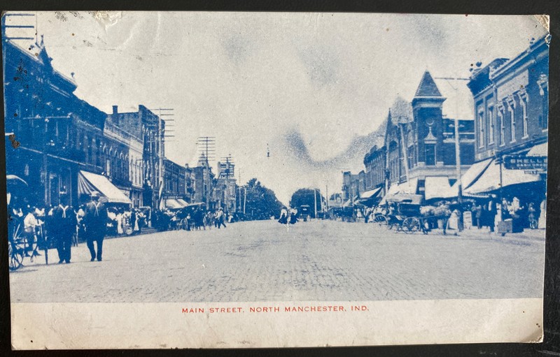 1911 USA RPPC Real Picture Postcard cover Main Street North Manchester IN