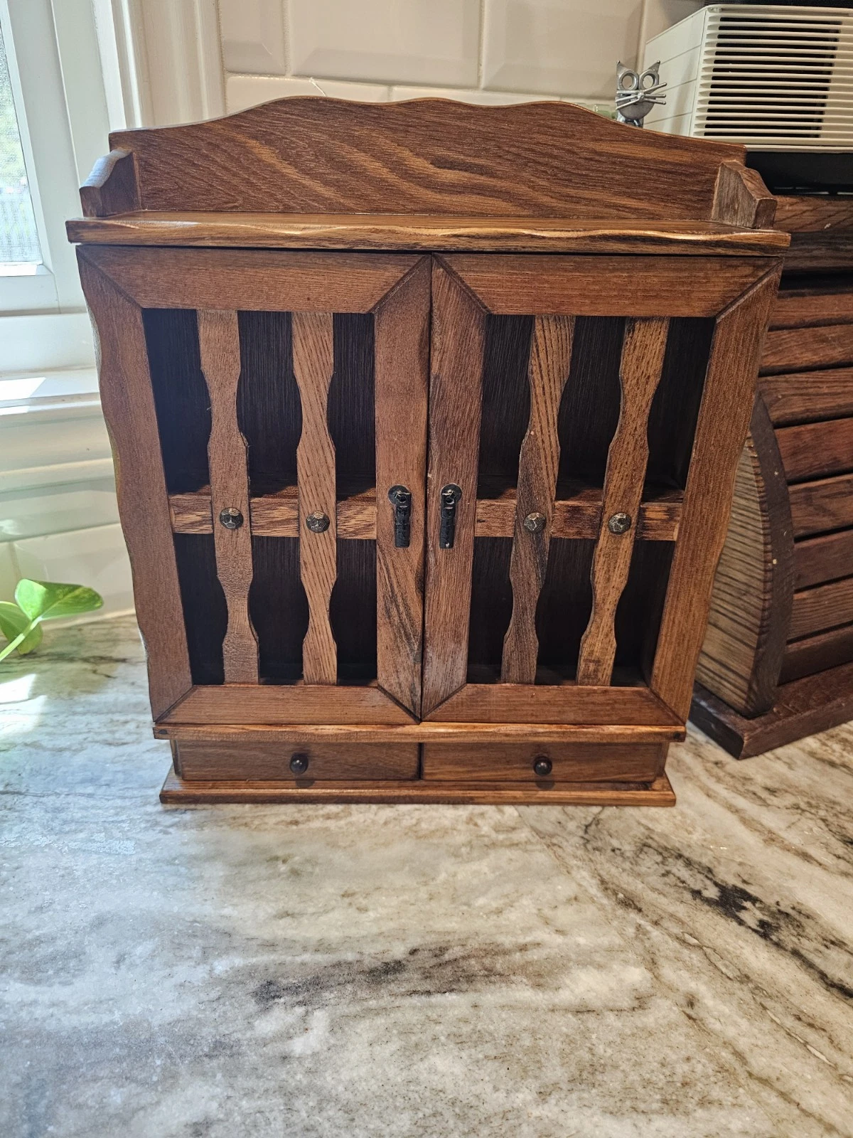 Vtg MCM Wood Spice Rack Cabinet Wall Rack 13.5" H 11.5 W