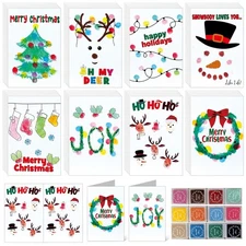 48 Sets Christmas Cards Making Crafts Kits 4 x 6 Inch DIY Thumbprint Christma...
