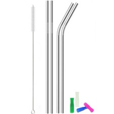 4pcs 12" Ultra Long Reusable Metal Stainless Steel Drinking Straws w/Brush & Tip