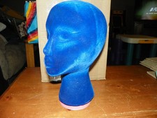 Vtg Blue Flocked Norman Kartiganer Styrofoam Mannequin Head Wig Velvet Display