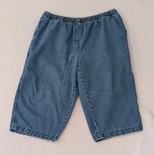 Woman WIthin Denim Pull On Capri Pants 20W Petite Blue Cotton Comfort Length 29"