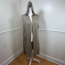 Cardigan Joan Vass donna XL avena misto cashmere senza maniche con cappuccio spolverino gilet
