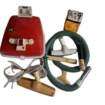 Montgomery Ward Red Metal Cannister Vacuum SP4034 A On Wheels W Tools Hose Bags
