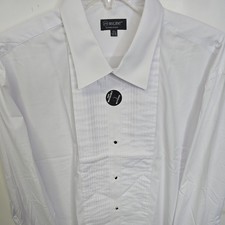 Milani White Tuxedo Shirt Pleated Front French Cuff Point Collar 18.5 34/35