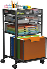 Rolling File Cart with 3 Storage Drawers, under Desk Filing Cabinet with DIY Div