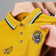 Men s Casual Embroidery Polo Shirt Solid Color Short Sleeve Top