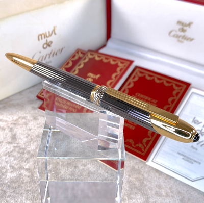#ad #ad Vintage Cartier Ballpoint Pen Cougar Gray Titanium amp; Gold Plated w Case amp; Paper $425.00