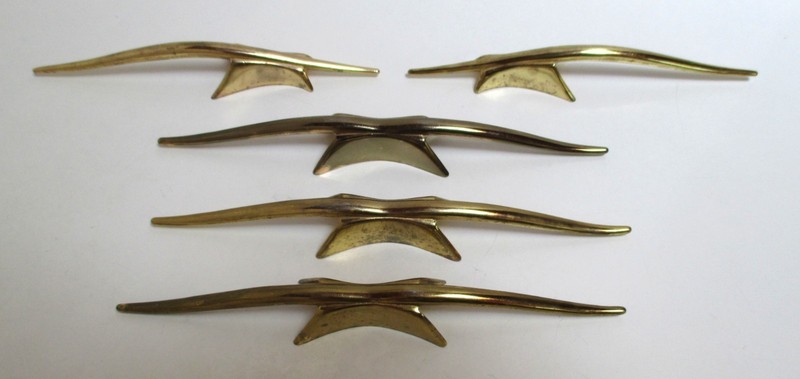 Set of 5 MCM Atomic Space Age Biomorphic Gold Metal Drawer Pulls