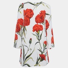 Dolce Gabbana White Flowers Print Silk Mini Dress S
