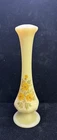 VTG Fenton Satin Custard Art Glass Bud Vase Yellow Daisy Flowers Signed 7 7/8"
