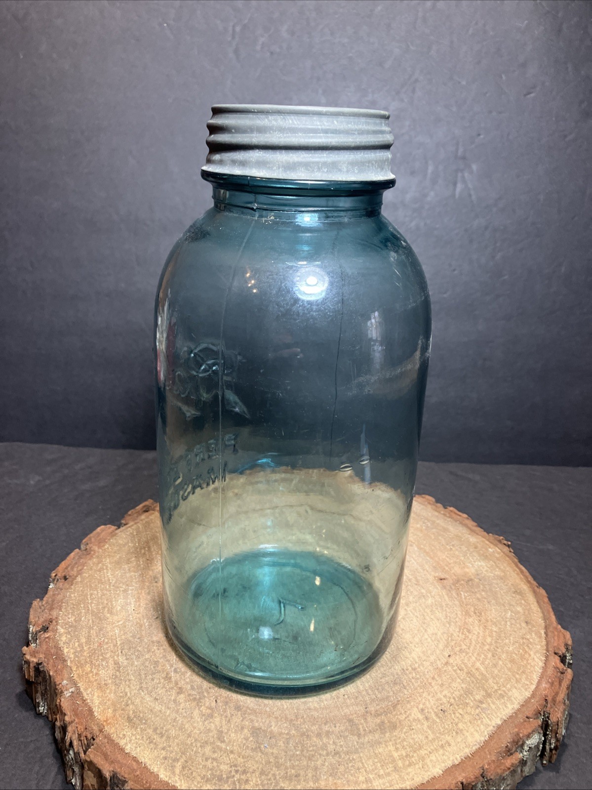 Antique 1915-1923 BALL PERFECT MASON BLUE HALF GALLON Canning Jar-Mold #7  W/lid