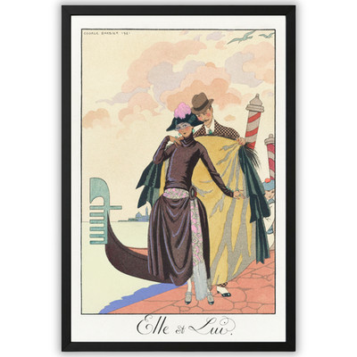 George Barbier Elle est Lue 1921 Art Deco Poster Framed 11x17 Vintage Print