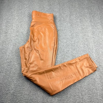 IRIS Faux Leather Leggings Women's L Tan Cognac High Rise Seamed Skinny Pants