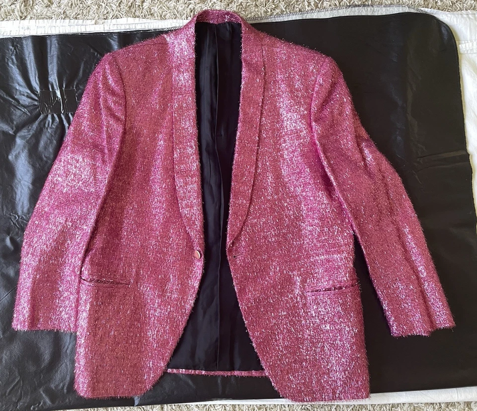 Vintage 1969 Pop/Mod Blazer - Custom Pink - Metallic Tinsel Fabric - Small - Image 2 of 4