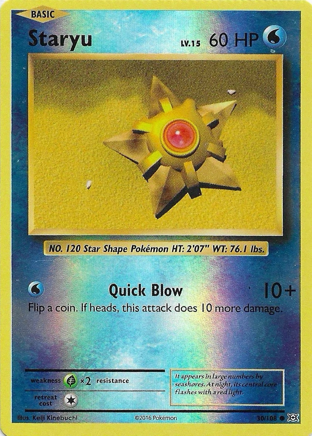 Pokemon TCG Card - Staryu 30/108 Reverse Holo | XY Evolutions Evo Set | NM/MINT!