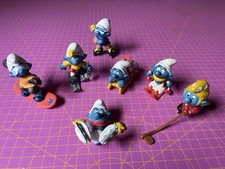 7x Schlümpfe Schleich Sport Winter Eisläufer/Schlitten/Eishockey/Ski/Snowboard