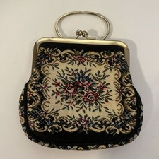 Vintage Walborg Tapestry Petit Point Floral Handbag Clutch/Purse handle black